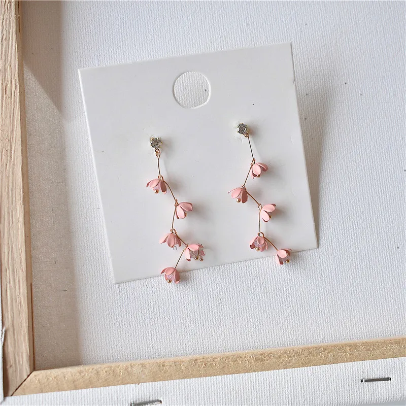 Rhinestone Earrings Flowers Beautiful-Jewelry Long Tassel Pink Bohemian Women 