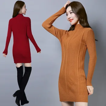 

Winter Casual Long Sleeve Turtleneck Pullovers Warm Knitting Black Red Gray Kaqi Caramel Plus Size Simple Solid Sweaters 8738