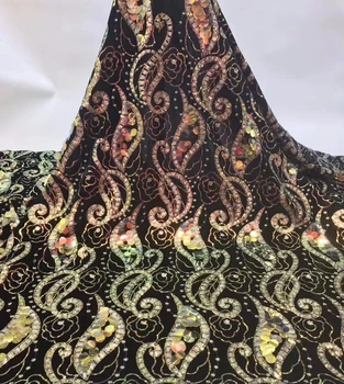 

Hot Sale Velvet Lace Fabric 2019 High Quality African Lace Fabric with Sequins French Lace Fabric for Evening Dress