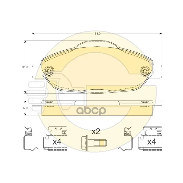Колодки Тормозные Peugeot 308 07-/3008 09- Передние Girling 6117614 Girling арт. 6117614
