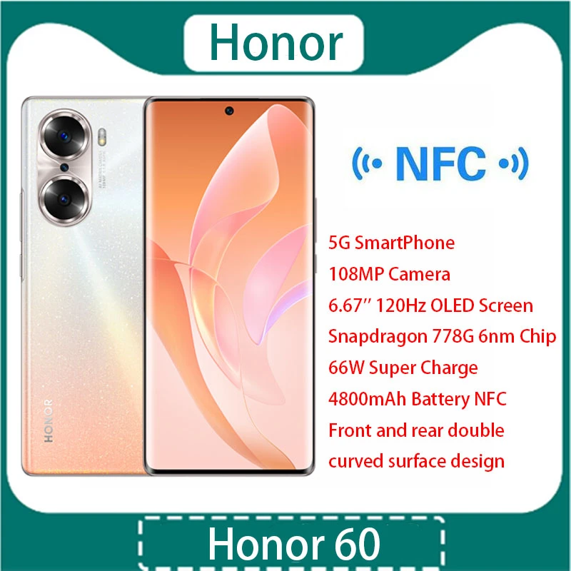 ram computer New Honor 60 5G SmartPhone 108MP Camera 6.67'' 120Hz OLED Screen Snapdragon 778G 6nm Chip 66W Super Charge 4800mAh Battery NFC laptop ram