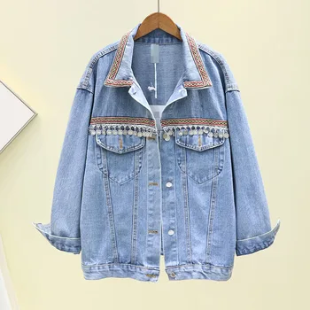 

korean modish fashion jeans denim jacket women autumn casual sequined long sleeve jean womens jackets and coats 2019 new arrival