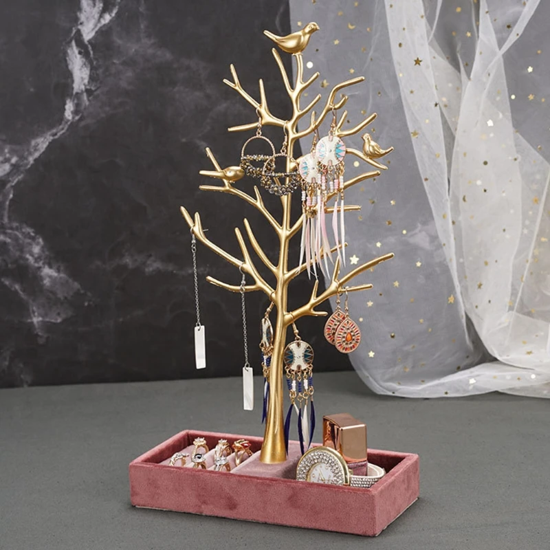 Earrings Ring Frame Jewelry Tree Storage Rack Resin Necklace Stand Jewelry Tower Tree Bird Tree Stand Frame Gold