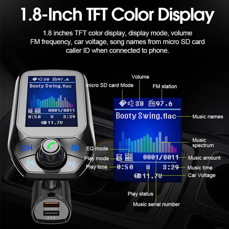 Автомобильный MP3-плеер FM модулятор mp3 автомобильный аудио плеер QC3.0 12 В 2USB автомобильный FM передатчик Bluetooth автомобили AUX модулятор музыкальный проигрыватель FM