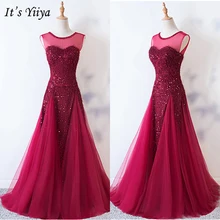 It's Yiya/вечернее платье, с блестками, без рукавов, бордовое, с круглым вырезом, ТРАПЕЦИЕВИДНОЕ ПЛАТЬЕ, элегантные вечерние платья, длинное платье de Soiree E1007