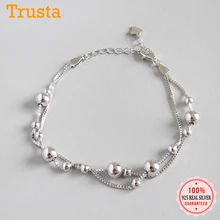 Trusta подлинный модный серебряные бусины 925 пробы двухслойный браслет-цепочка для женщин, девушек, девушек, свадебные украшения, подарок DS2392