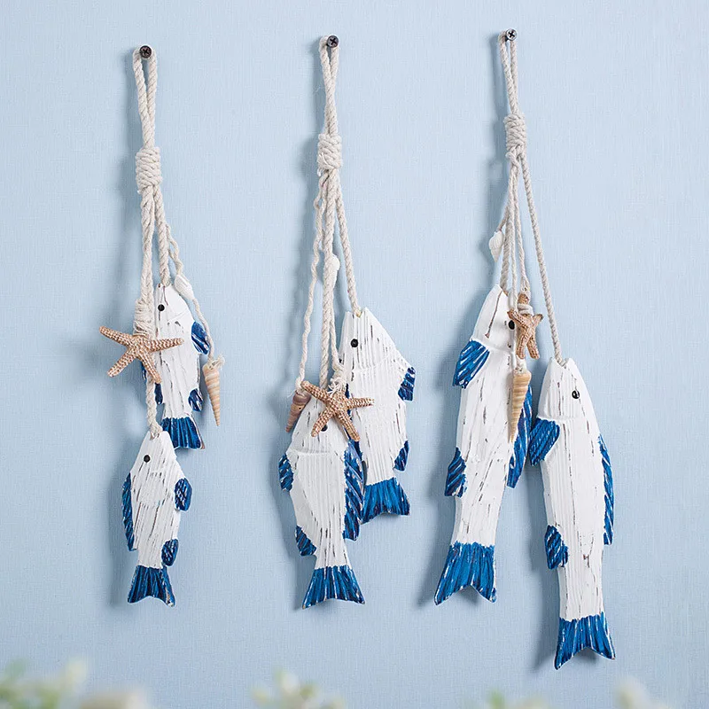 Wood carving small fish pendant Mediterranean home accessories fish skewer wall decoration mural