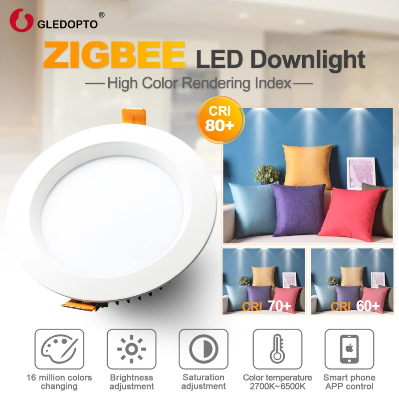 G светодиодный OPTO Zigbee ZLL 6 Вт/9 Вт/12 Вт RGB+ CCT светодиодный потолочный светильник Умный дом Водонепроницаемый пульт дистанционного управления вниз светильник для работы с Alexa Echo Plus