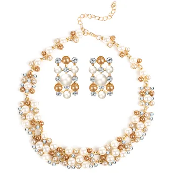 

TSHOU252 girl Fashion bride jewelry set bohemian pearl necklace earrings set