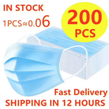 

200PCS Mask Disposable Nonwoven 3 Layer Filter Mask Mouth Face Mask Anti Dust Protective Breathable Earloops Masks Fast Delivery