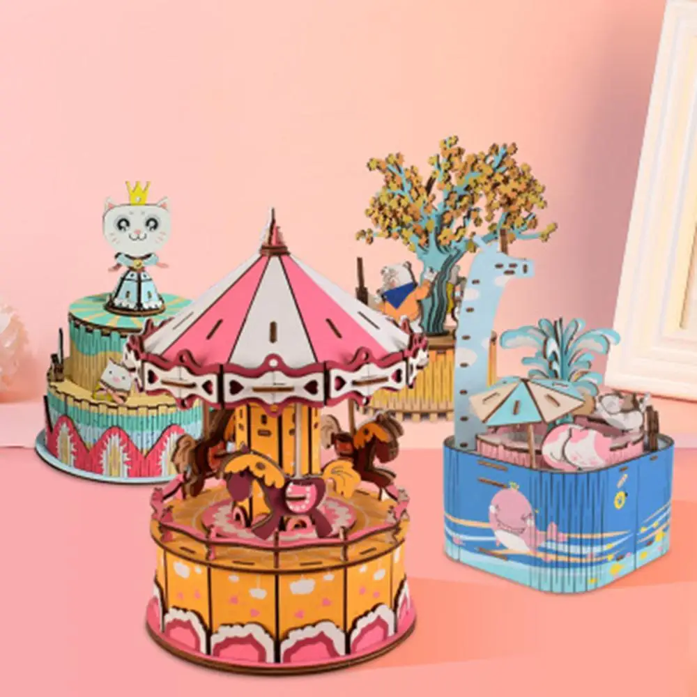 Dadaism деревянная музыкальная игрушка merry-go-круглые детские украшения для дома карусельная лошадка музыкальная шкатулка Рождество DIY свадебное здание