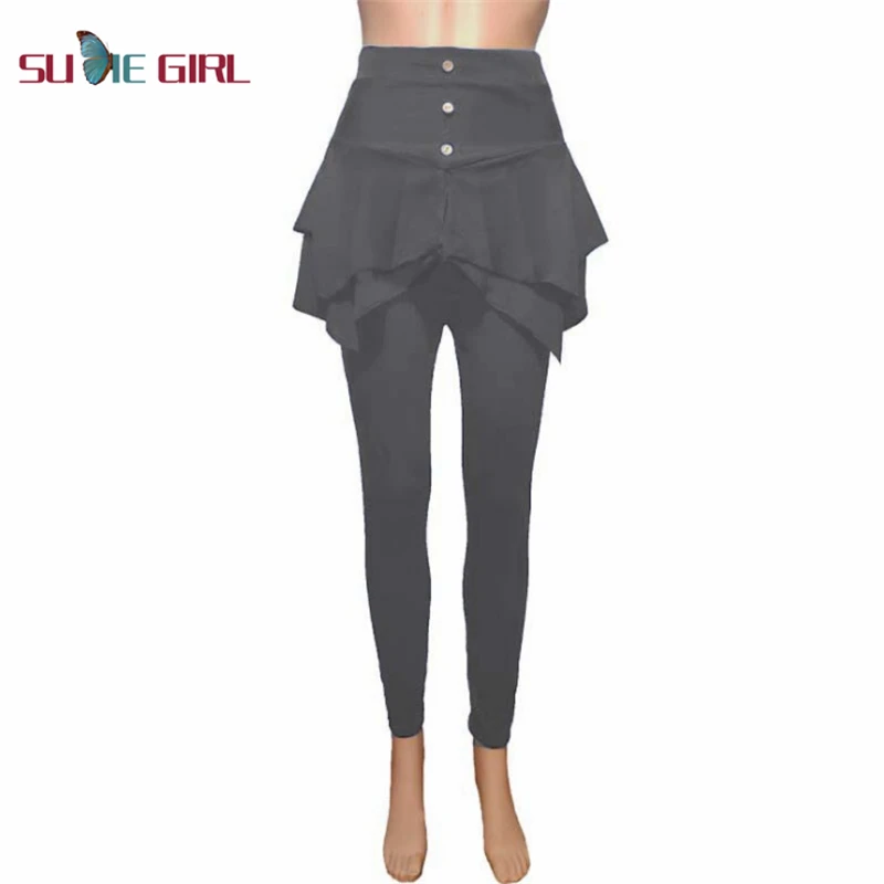 

SUDIE Girl Solid color slim-fit leggings trousers decorated with three buttons, high-waist elastic multicolor leggings
