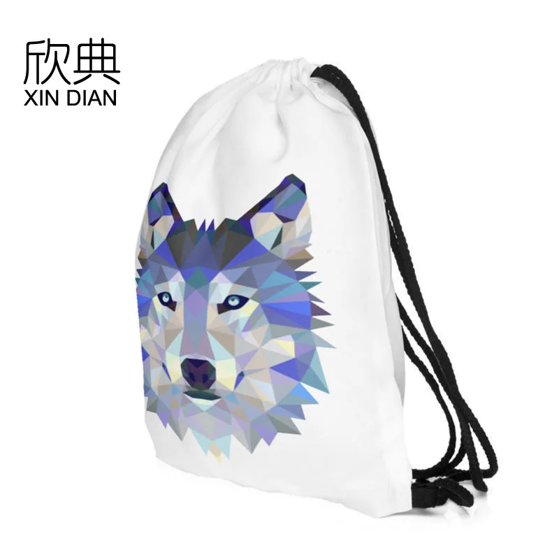

2019 Real Wolf Head Digital Printing Bundle Pocket With Euro-american Wind Drawing Rope Shoulder Backpack For Customization