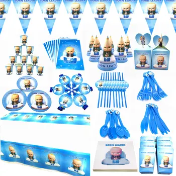 

The Boss Baby Birthday Party Decorations Set Disposable Paper Banner Cup Plates Hats Baby Boss Toppers Balloons Party Supplies