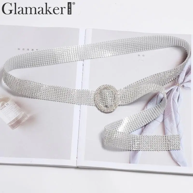 Glamaker Блестящий Пояс с бриллиантами аксессуары из ПВХ Женский широкий ремень для платья Женская корейская мода винтажный пояс плюс размер