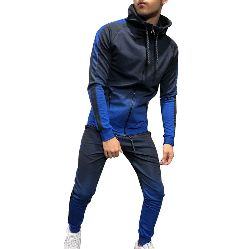 JODIMITTY осень Повседневное Для мужчин комплекты спортивных костюмов для девочек модные 3DGradient спортивный костюм толстовки с капюшоном синие топы для Штаны тонкий бегунов спортзал Штаны костюм Человека