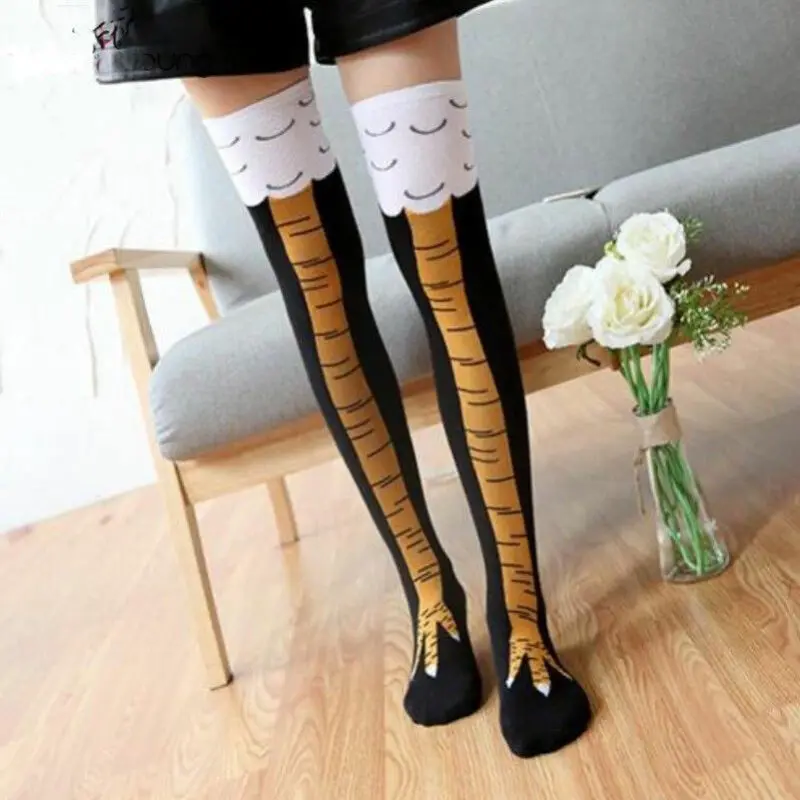 Women Ladies Stockings Above Below Knee Long Stocking Chicken Feet Printing High Leg Thigh 3D Girls Hosiery | Женская одежда