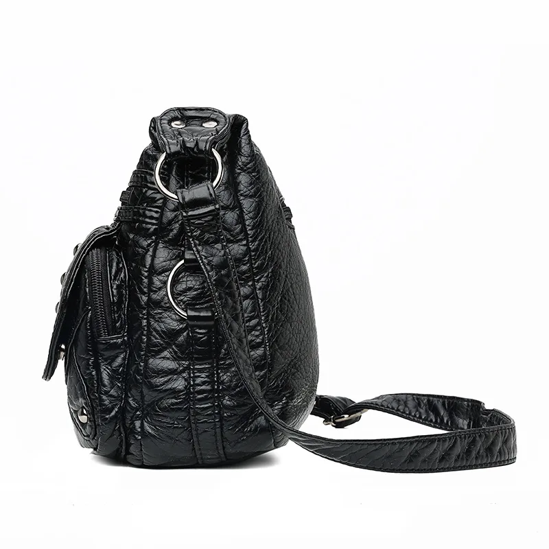 

WOMEN'S Bag Fashion Europe And America Soft Leather Shoulder Bag Trend Versatile Rivet Casual Pu Washed Leather Shoulder Bag