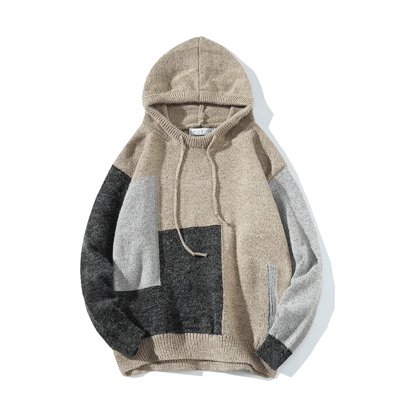 2019 New Autumn Western Street Stylish Pullovers Men's Color Patchwork Hooded Sweaters Kintted Casual Fashion Male Outerwear