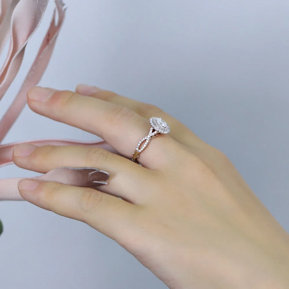Doveggs Lab Created CVD кольцо с бриллиантами 14 к белое и розовое золото 0.8CT центр 4,5x6 мм DEF Цвет Овальный обручальное кольцо для женщин
