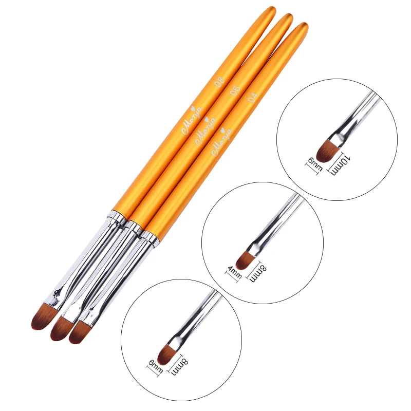 

3PCS Set Nail Art Brush Flat Pen Drawing Painting Tips Dust Clean Builder Acrylic UV Gel Polish Extension Design Tools Manicure