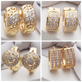 

Yunkingdom Statement Elegant Circle Gold Crystal Earring Square Cubic Zirconia Hoop Earrings for Women 14 Styles