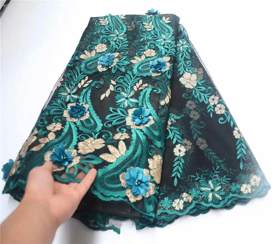 

African Beaded 3D Tulle Lace Fabric 2019 African French Lace Fabric High Quality Nigerian Embroidery Tulle French Lace PSA830-1