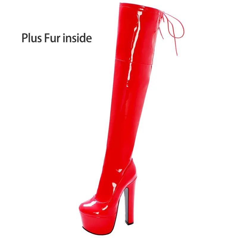 plus fur Red Lasyarrow/женские ботинки г. Большие размеры 33-43, модные женские ботфорты обувь на высоком квадратном каблуке женские черные высокие сапоги - Цвет: plus fur Red