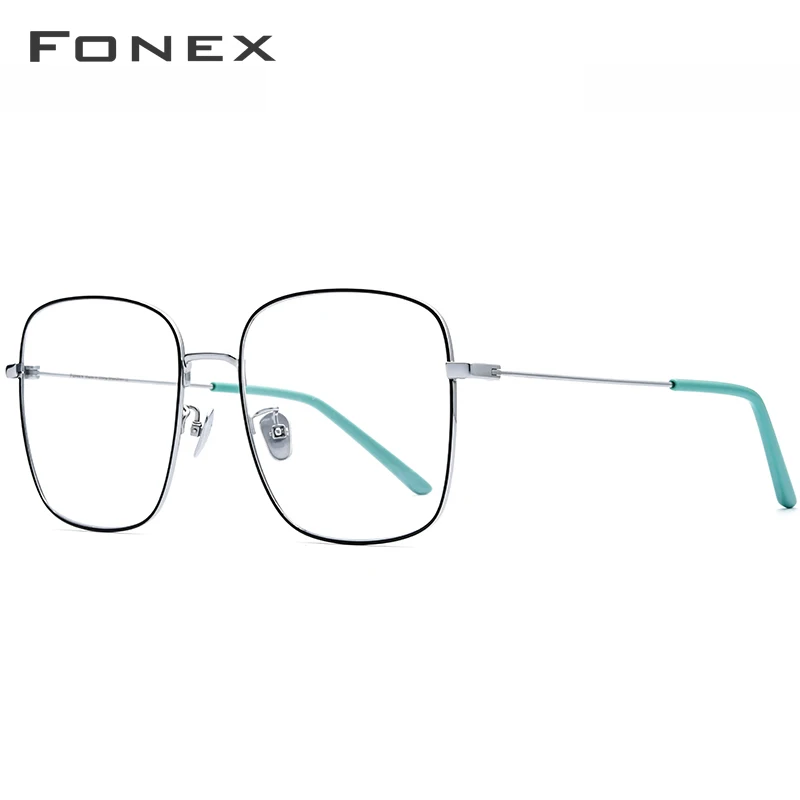 FONEX Pure titanium очки для женщин негабаритных Близорукость Оптические очки по рецепту оправа для мужчин большие квадратные сверхлегкие очки 8520 - Цвет оправы: Black Silver Green