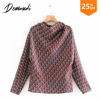 

Demandi Spring 2020 Women's Niche Design Geometric Pattern Printed Stacked Collar Long Sleeve Pullover Shirt