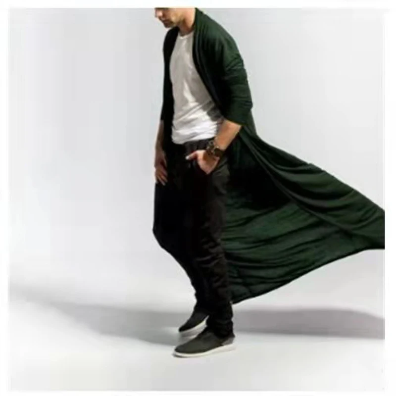Spring Autumn Thin Cotton Linen Sexy Men's Cardigan Cloak Mature Loose Long Windbreaker Casual Fashion Solid Poncho Men Tops