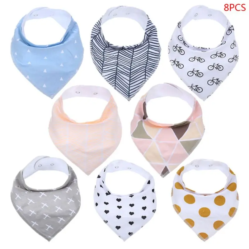 8 шт./компл. хлопок детские вытирания слюней младенцев Полотенца новорожденных Треугольники нагрудник для младенцев и детей зубы Кормовые принадлежности подарки на день рождения D08C