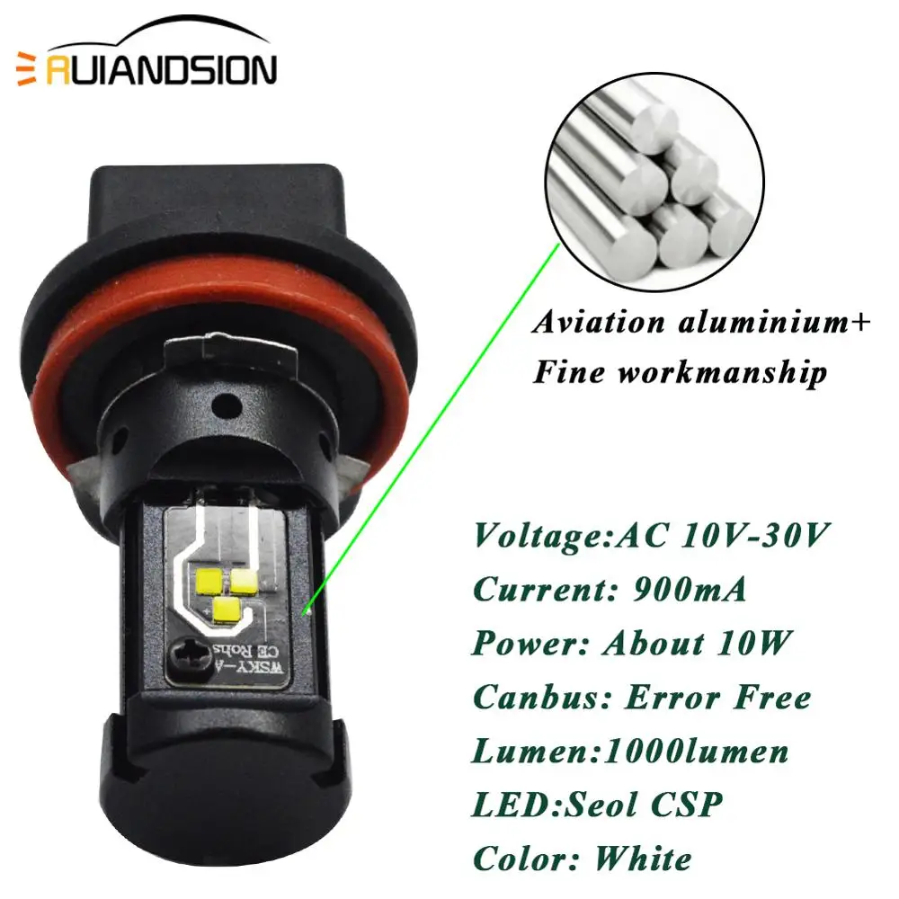 2x10 Вт 0.9A H11 светодиодный H8 H7 9SMD CSP светодиодный CANBUS без ошибок автомобиля противотуманная фара Вождение Авто дневные ходовые огни белый свет, переменный ток/DC10-30V 1000lm