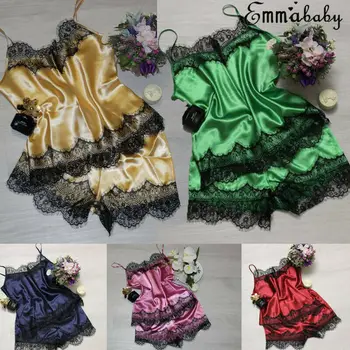 

Summer Strap Women Lady Nightwear Pajamas Set Babydoll Nightdress Lace Sleepwear Sexy Satin Lingerie HOT