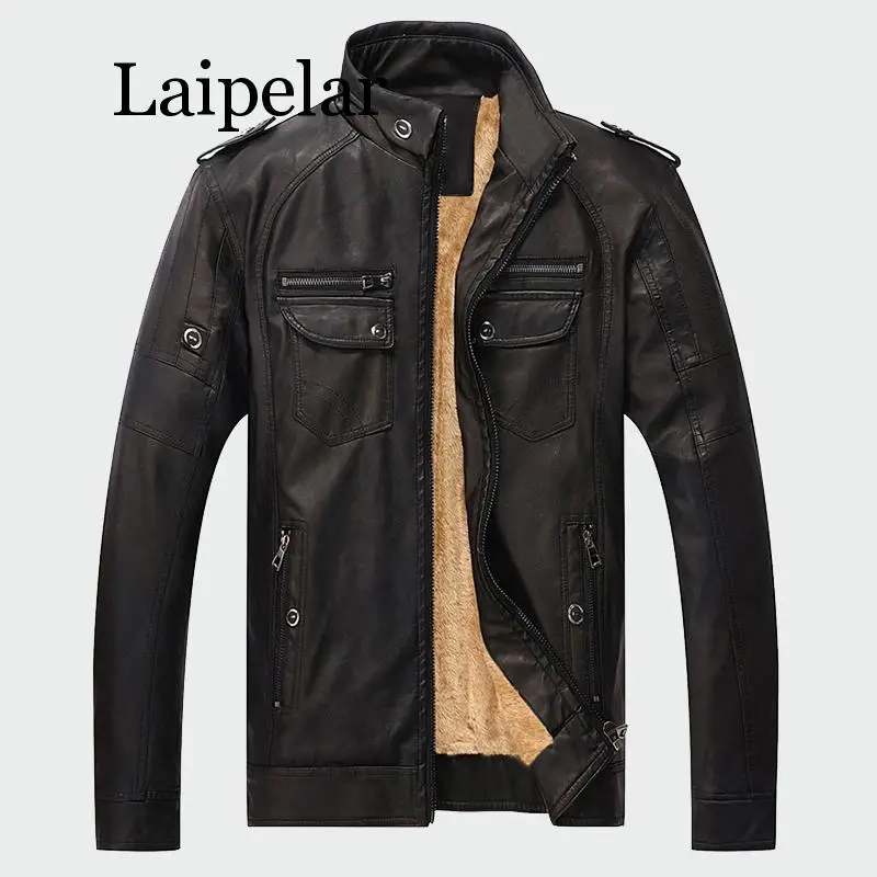 Laipelar Men's Leather Jackets Winter Warm Faux Fleece Plus Thick Warm Coats Biker Motorcycle Velvet Windproof Outerwear M-3XL