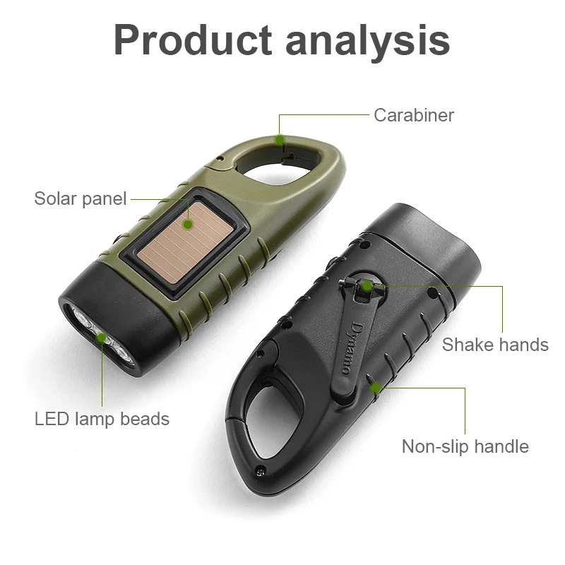 Hand Crank Solar Powered Flashlight, Emergency Rechargeable Led Flashlight, Survival  Flashlight, Quick Snap Carbiner Dynamo Flashlight Torch For Outdoor Sports  - Temu