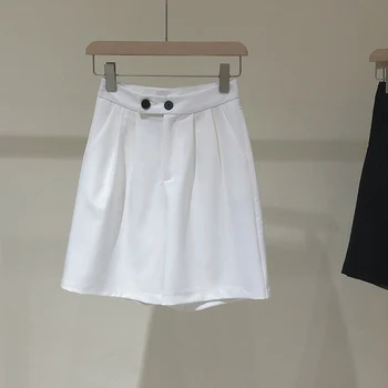 

Casual Pleated High Waist Cropped Pants White Suit Pants Women Wide Leg Pants Girls Loose Cotton Office Short Trousers Ladies