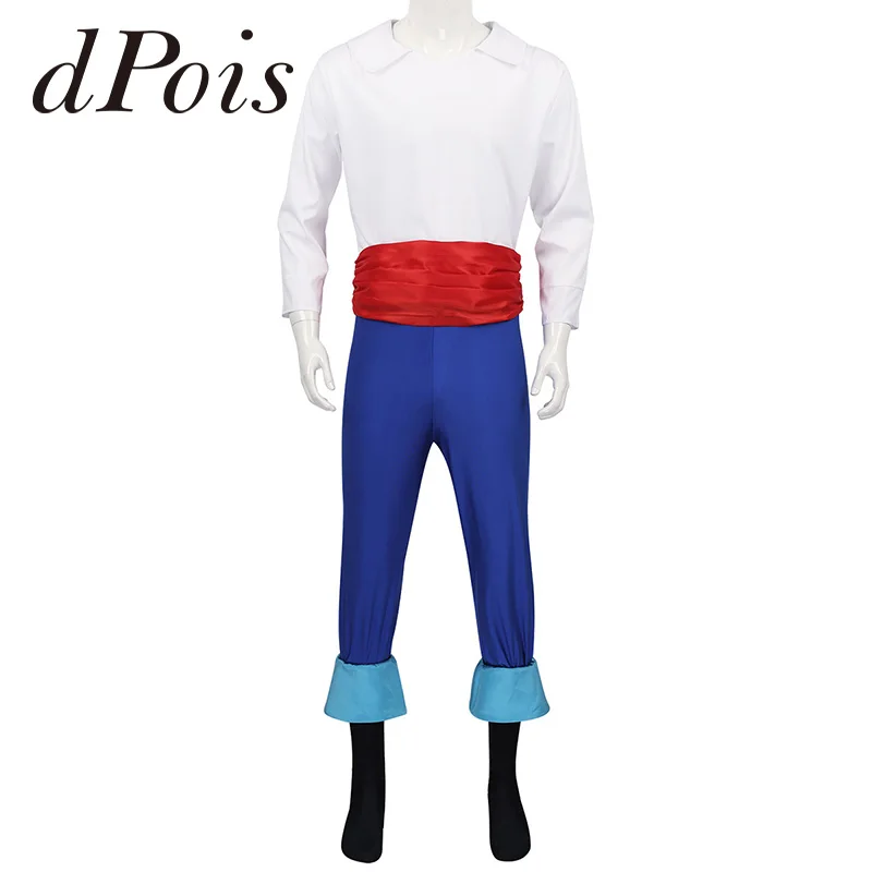 

Men Adult Fancy Prince Cosplay Costumes Male Halloween Role Playing Outfit Suit Wide Collar Shirt with Long Pants Cummberbund