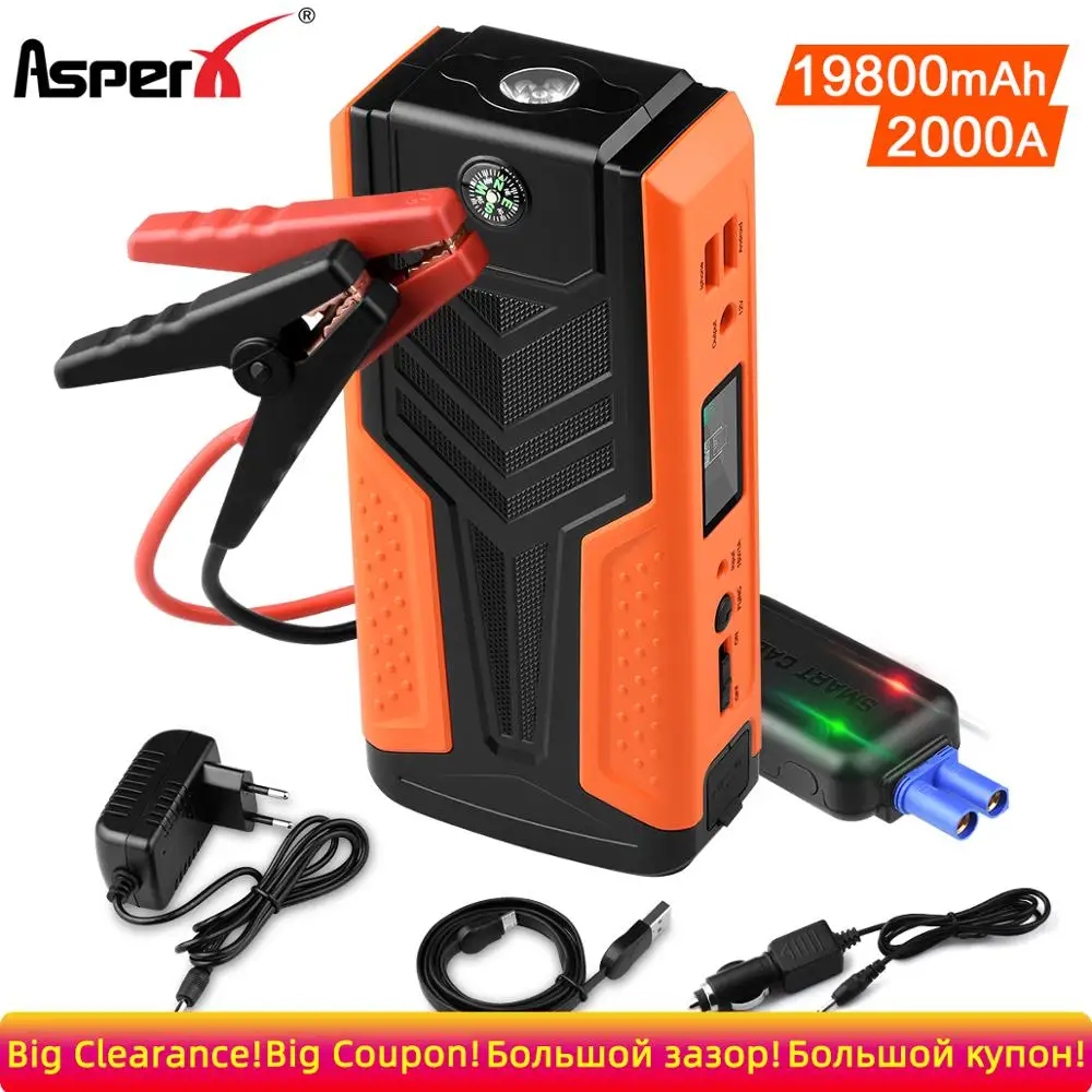 

AsperX Car Jump Starter Car Booster Power Bank 19800mAh Auto Buster Starting Device 12V For 12 Volts Vehicle SOS Led Light