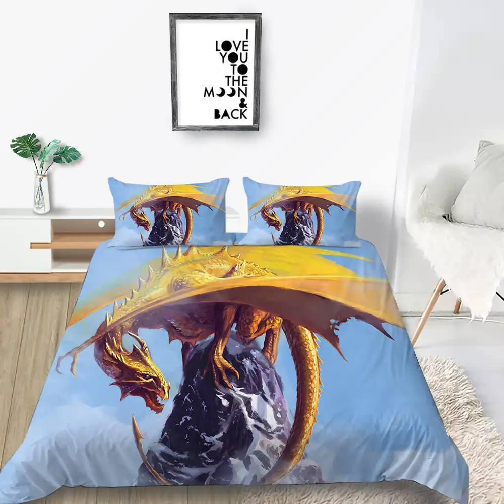 Yellow Dragon Bedding Set King Fashionable Cool Mountain Duvet