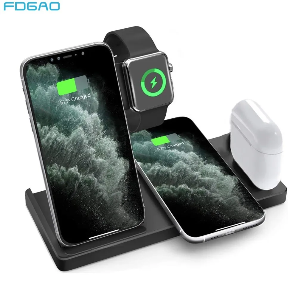 FDGAO 4 IN 1 Quick Wireless 15W Type C Fast Charger For iPhone 12 11 XS XR X Samsung S21 S20 Note 20 Apple iWatch SE 6 5 AirPods