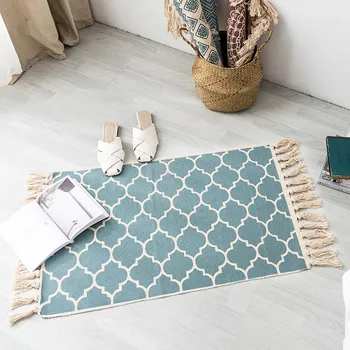 

Turkish Cotton Linen Area Rug Set with Tassels Hand Woven Printed Rug/Mat Washable Entryway for Bedroom, Kitchen, Laundry Room