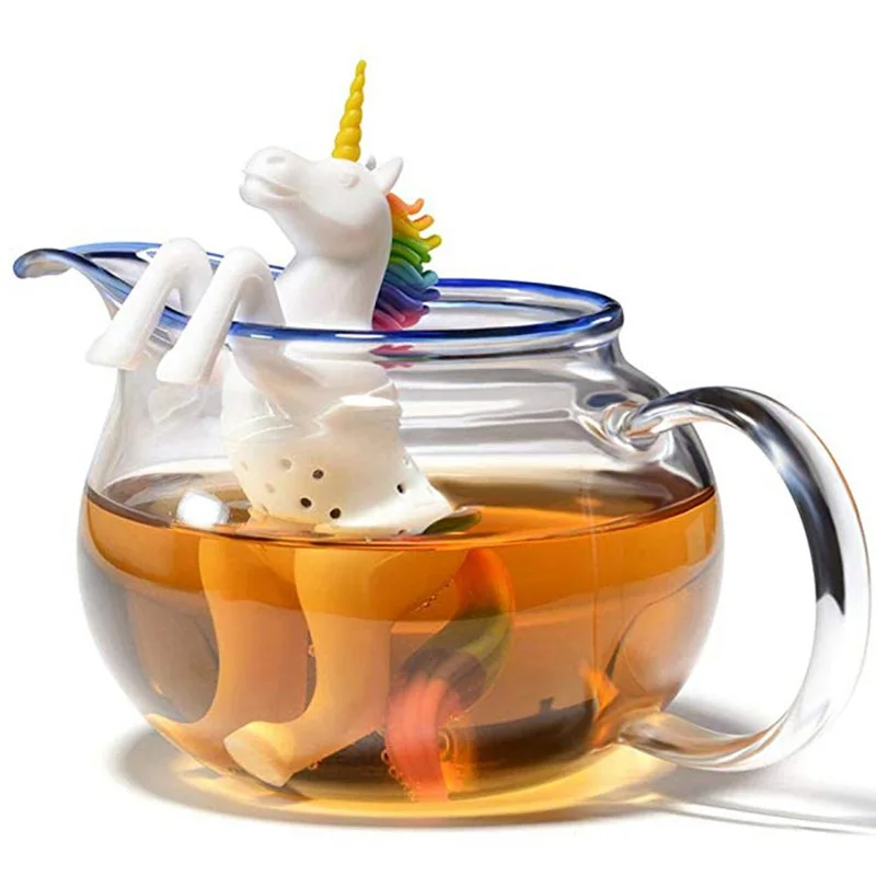 Милый Единорог для заварки чая лошадь с листьями, антипригарное Силиконовое ситечко для чая, фильтр для чая, принадлежности для чаепития