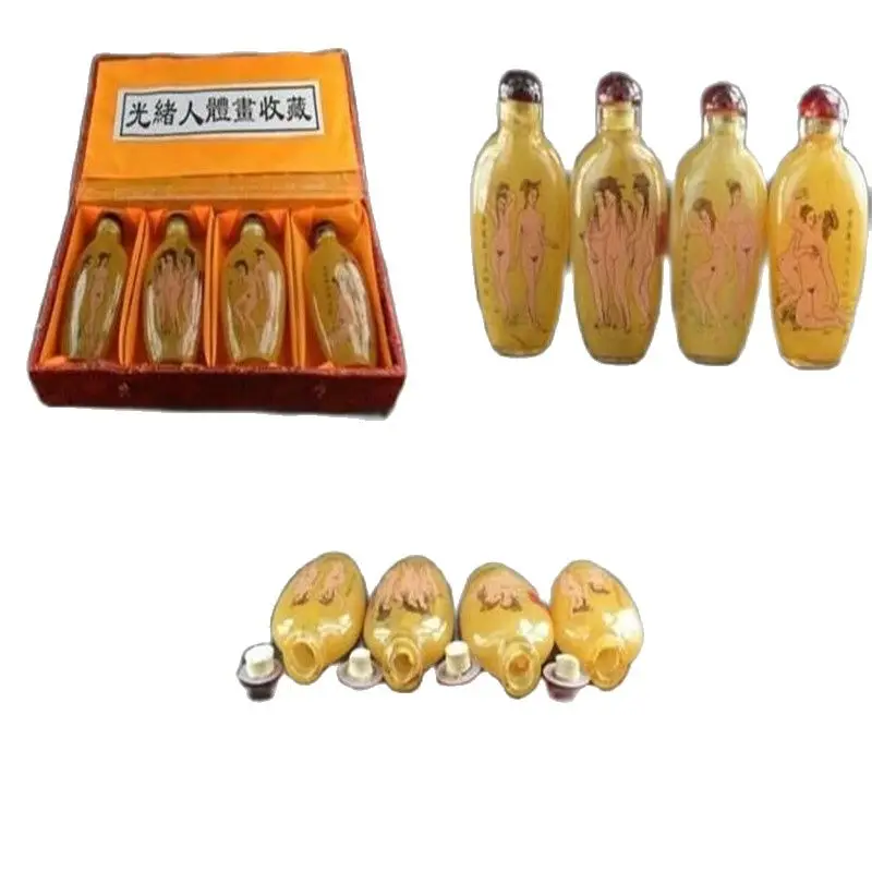 

4PCS RARE CHINESE INSIDE HAND PAINTING GLASS SEXY SNUFF BOTTLE