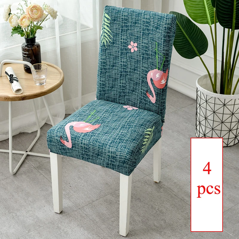 4pcs Bird 6 шт набор Цветочный эластичные обеденные стулья Чехол Модный Кухня офисные вечерние тканевое сиденье Чехол Чехлы на кресла стрейч для банкета - Цвет: 4pcs Bird
