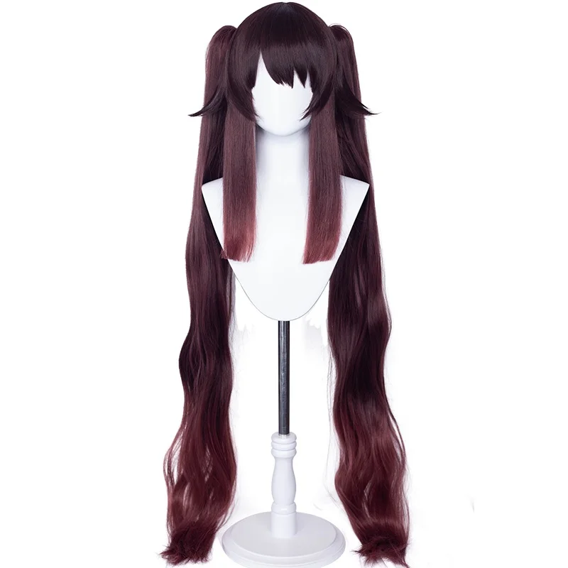 UWOWO Game Genshin Impact Hu tao Cosplay Wig Hutao New Long Hair Brown Wigs 115cm Claw Clip Ponytail Heat Resistant