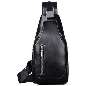 

Wearproof Fashion Sling With Charging Hole Travel PU Leather Single Shoulder Cross Body Daypack USB One Shoulder Men Chest Bag