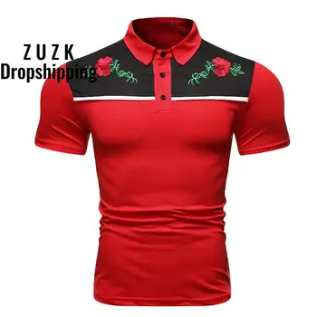 

Summer New Fashion Rose Print Men Short Sleeve Polo Shirt Slim Fit Tops Casual Classic Male Polo Shirts Patchwork Sweatshirts