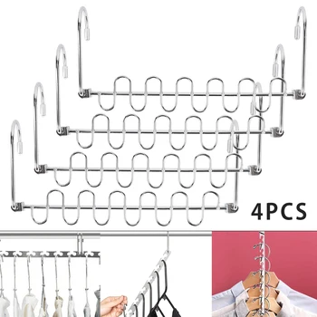 

4pcs Multi-function Magic Clothes Hangers Hanging Chain Metal Cloth Closet Hanger Shirts Tidy Save Space Twelve-hole Hangers