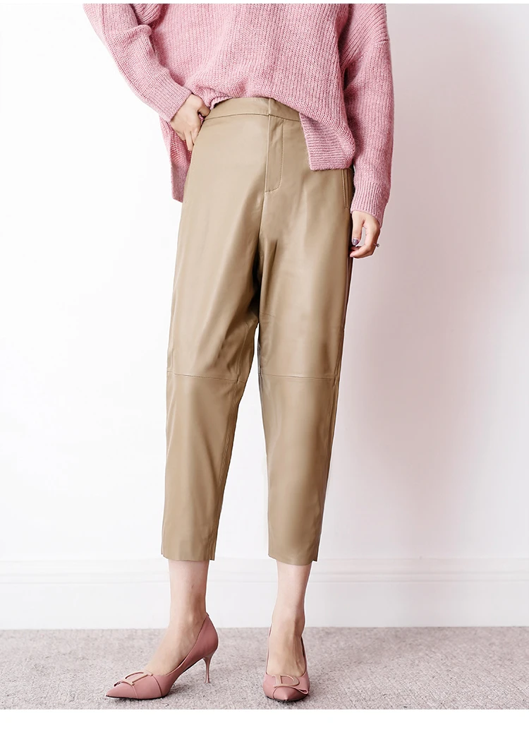Весна натуральная кожа брюки женские из натуральной овчины шаровары Pantalon Femme черный/коричневый/хаки повседневные брюки карго